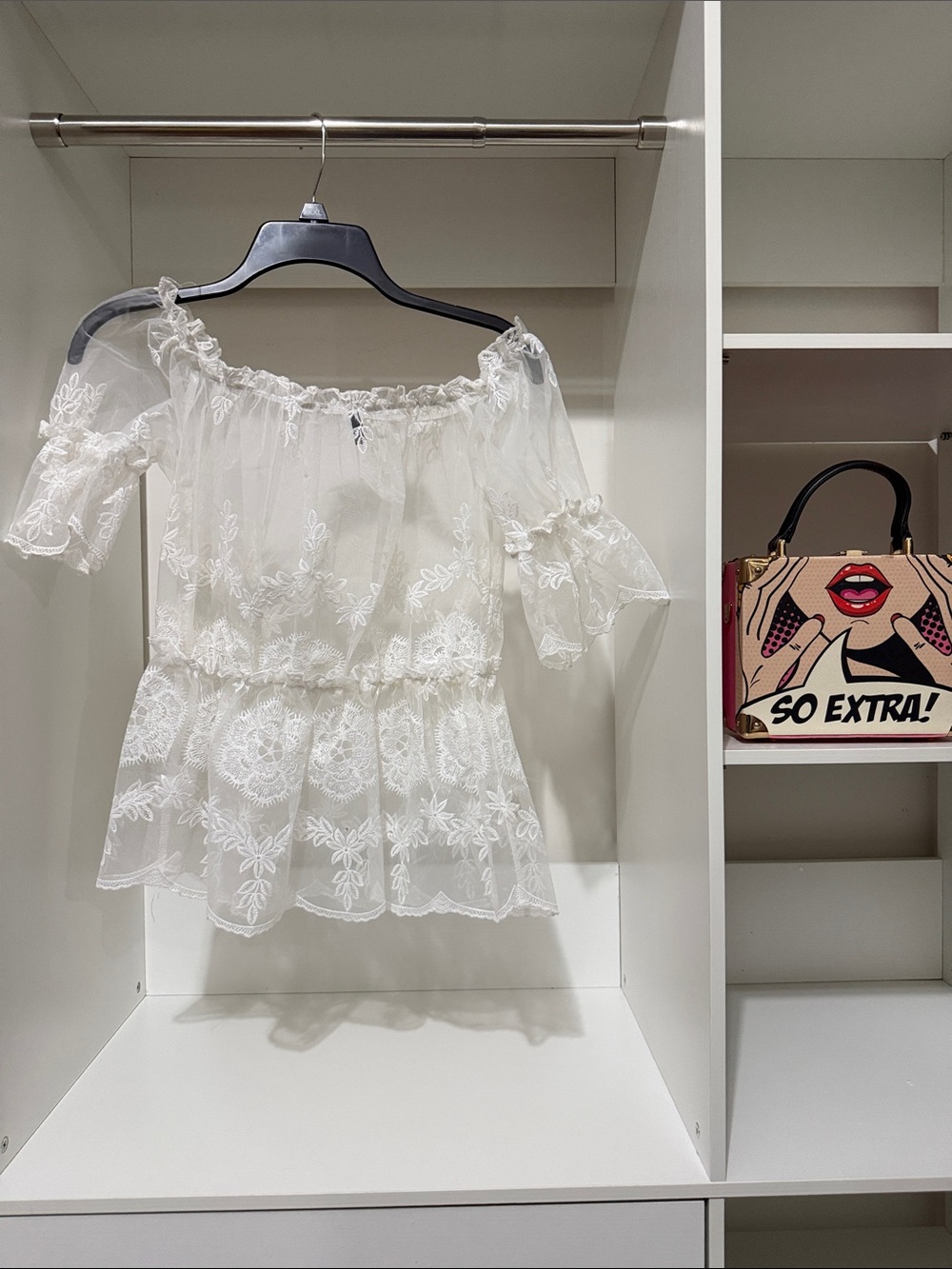 White Lace Off-Shoulder Peplum Top